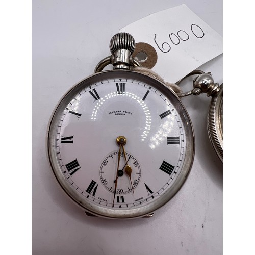 600o - 2 silver pocket watches 1 ticking away