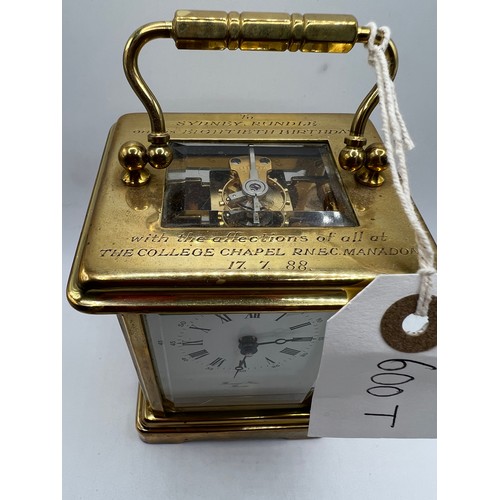 600t - brass carriage clock ticking away