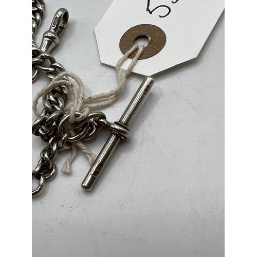 555f - silver albert chain with silver Blackburn grammar school pendant 33.7g