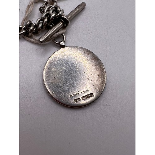 555f - silver albert chain with silver Blackburn grammar school pendant 33.7g