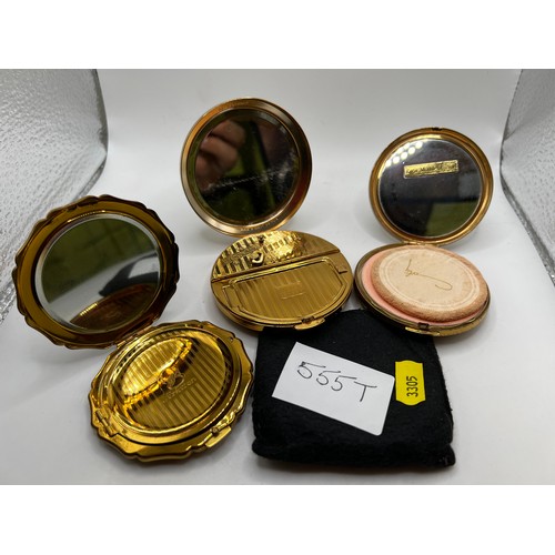 555t - 2 mother of pearl + 1 stratton powder compacts in cases