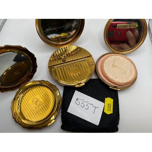 555t - 2 mother of pearl + 1 stratton powder compacts in cases