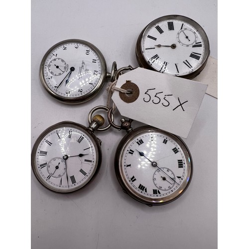 555x - 4 silver pocket watches ticking away