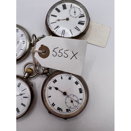 555x - 4 silver pocket watches ticking away