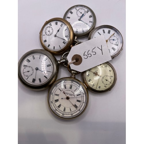 555y - 6 pocket watches silver etc ticking away