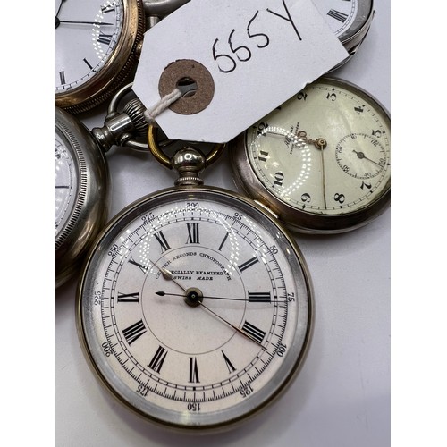 555y - 6 pocket watches silver etc ticking away