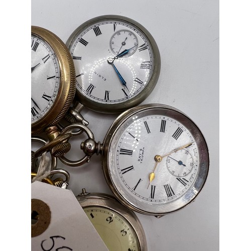 555y - 6 pocket watches silver etc ticking away