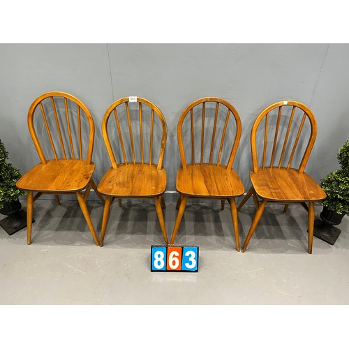 863 - 3 Blonde ercol stacking chairs (rare)