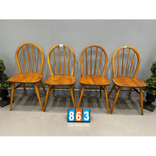 863 - 3 Blonde ercol stacking chairs (rare)