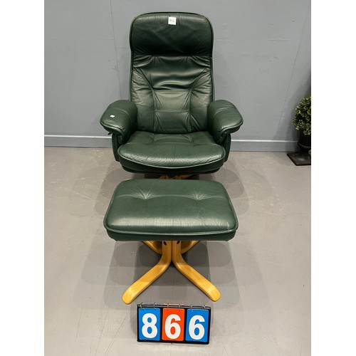 866 - Mid century leather recliner & footstool