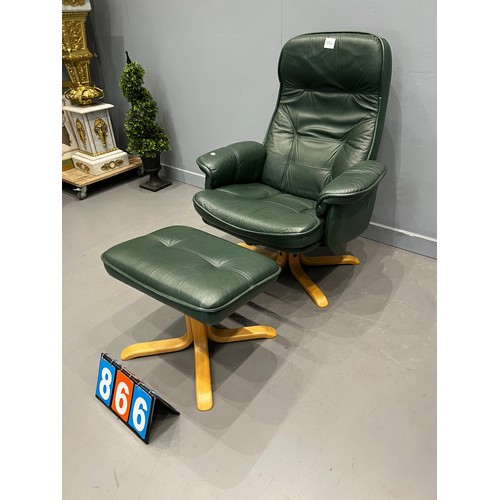 866 - Mid century leather recliner & footstool