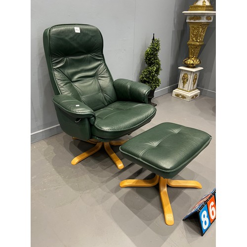 866 - Mid century leather recliner & footstool