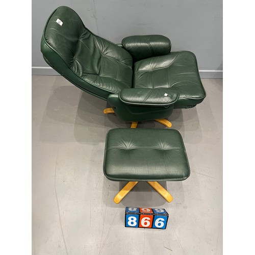 866 - Mid century leather recliner & footstool