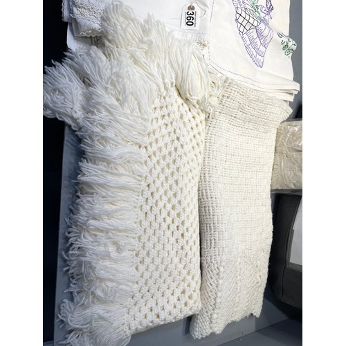 360 - Quantity of hand crochet cot - cradle - pram blankets + linen etc