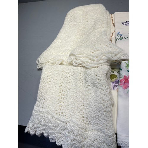 360 - Quantity of hand crochet cot - cradle - pram blankets + linen etc