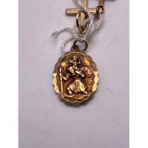 240 K - 2 X 9ct Gold crosses + 9ct gold St Christopher 6.2g