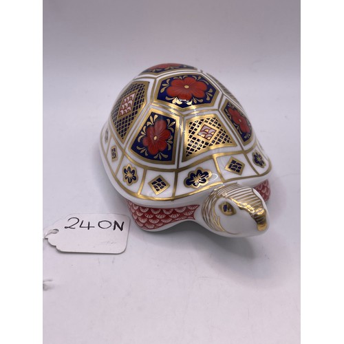 240 N - Crown Derby Turtle with Silver Stopper in Original box