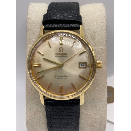 555u - Omega 18ct gold seamaster de ville automatic gents watch. working had recent service