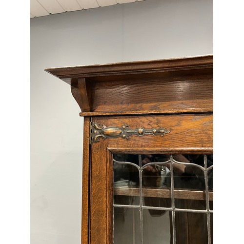 712 - Art nouveau oak leaded glass bookcase 1 Glass A/F