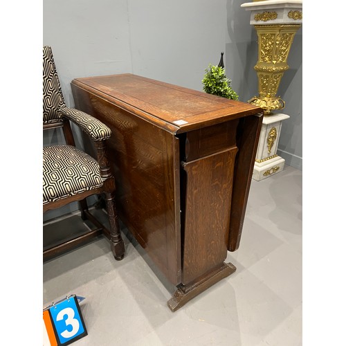 713 - Oak drop leaf table + carver chair + Victorian window table