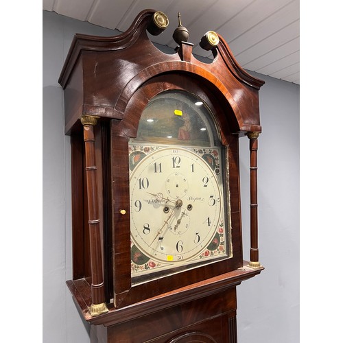 720 - Antique mahogany grandfather clock 8 day 8ft tall (t Watson Skipton)