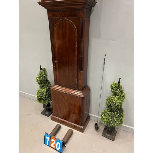 720 - Antique mahogany grandfather clock 8 day 8ft tall (t Watson Skipton)