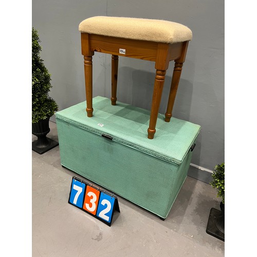 732 - Wicker linen box + pine stool