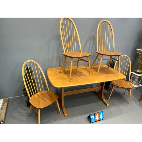 744 - Ercol blonde table + 4 ercol Quaker dining chairs (as new)