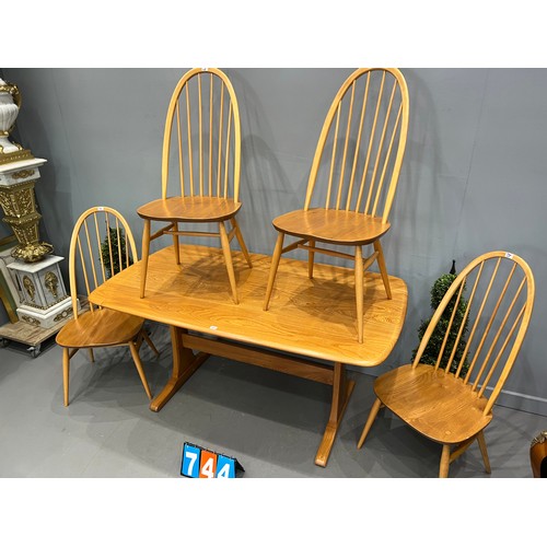 744 - Ercol blonde table + 4 ercol Quaker dining chairs (as new)