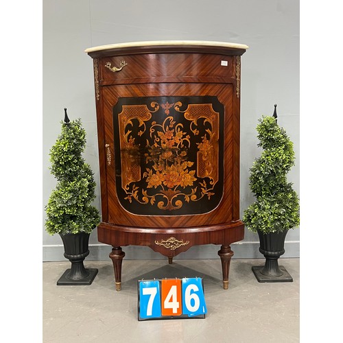 746 - French inlaid marble top corner cabinet gilt ormolu mount