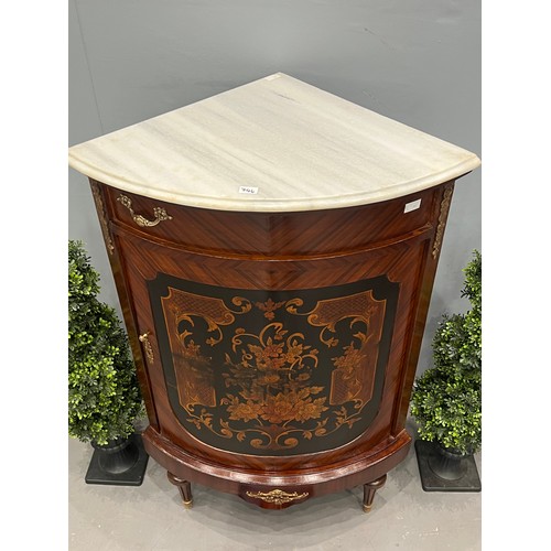 746 - French inlaid marble top corner cabinet gilt ormolu mount