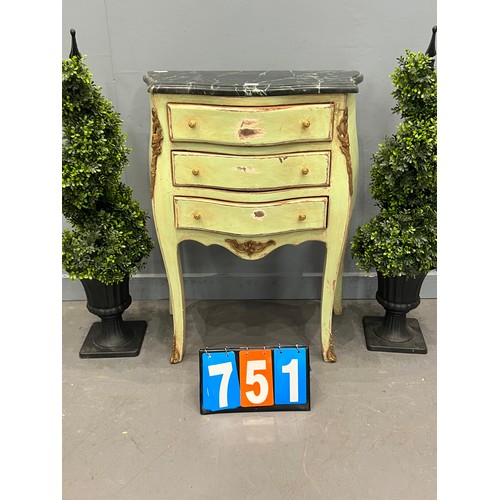 751 - French marble top bedside chest