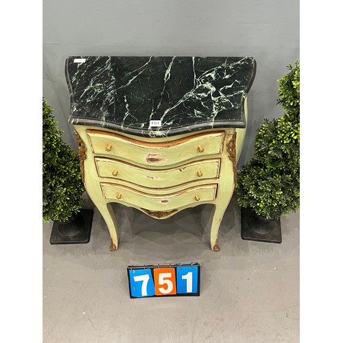 751 - French marble top bedside chest