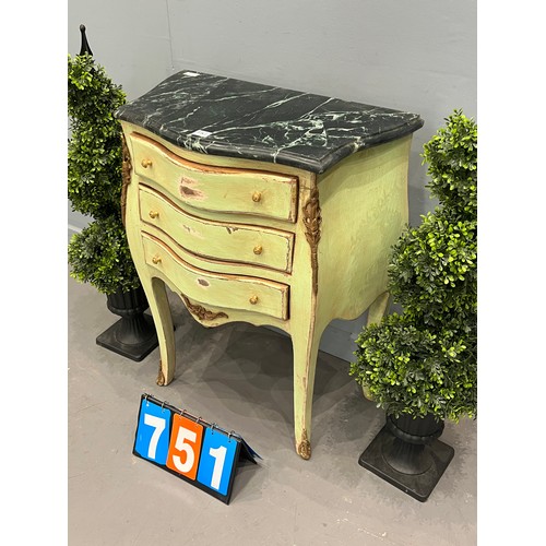 751 - French marble top bedside chest