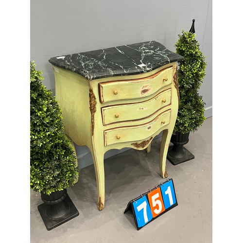 751 - French marble top bedside chest