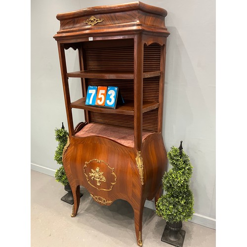 753 - French walnut & gilt open fronted display cabinet