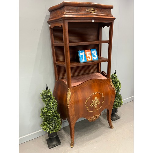 753 - French walnut & gilt open fronted display cabinet