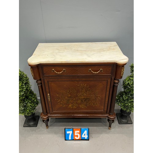 754 - French inlaid marble top credenza