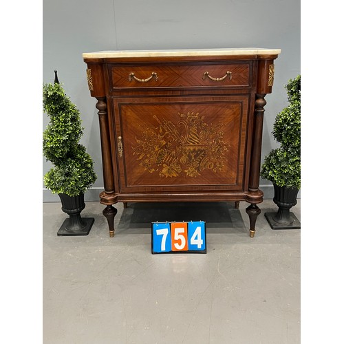 754 - French inlaid marble top credenza