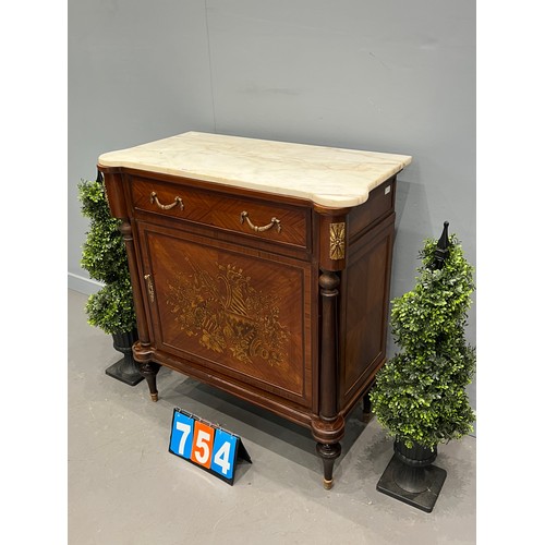 754 - French inlaid marble top credenza