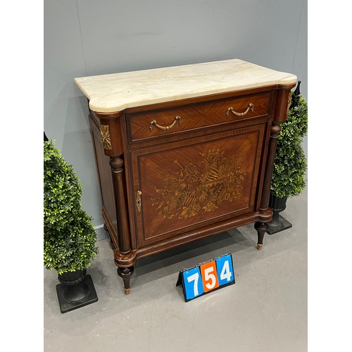 754 - French inlaid marble top credenza