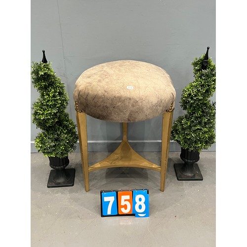 758 - Large gold frame upholstered stool