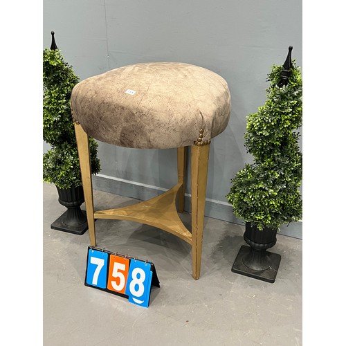 758 - Large gold frame upholstered stool