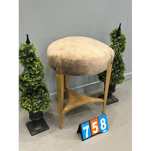 758 - Large gold frame upholstered stool