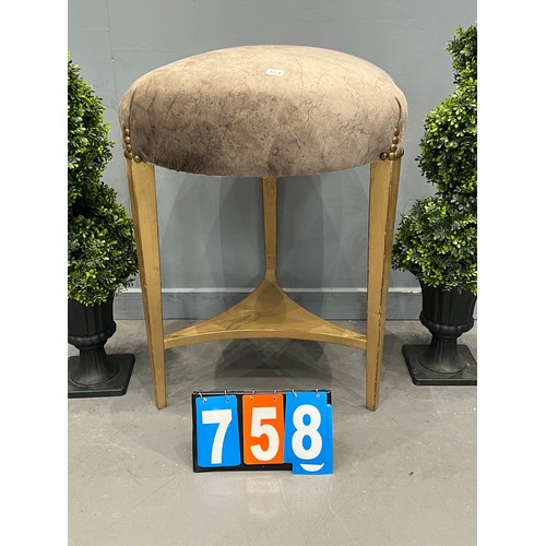 758 - Large gold frame upholstered stool