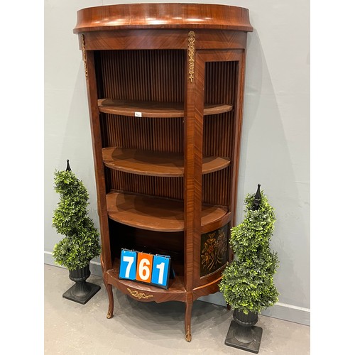 761 - French inlaid walnut open fronted display cabinet