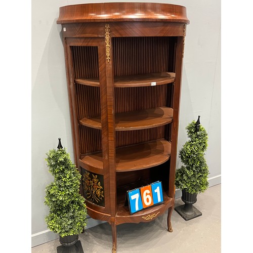 761 - French inlaid walnut open fronted display cabinet