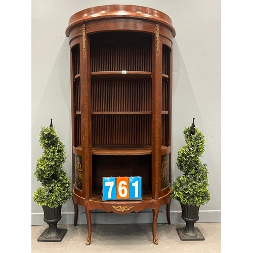 761 - French inlaid walnut open fronted display cabinet