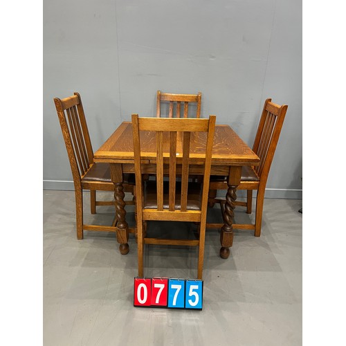 775 - Oak barley twist drawer leaf table + 4 chairs