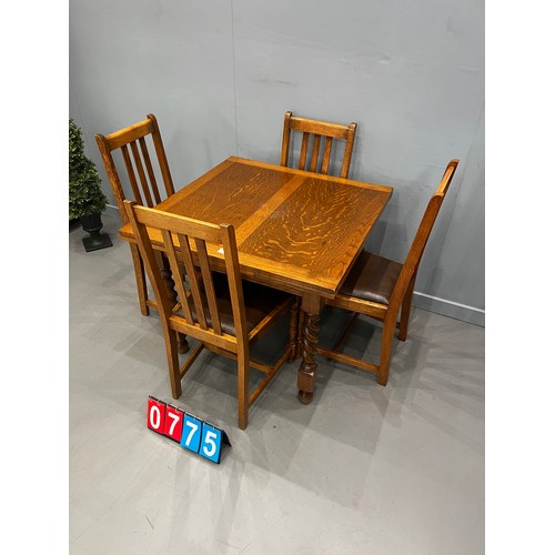 775 - Oak barley twist drawer leaf table + 4 chairs